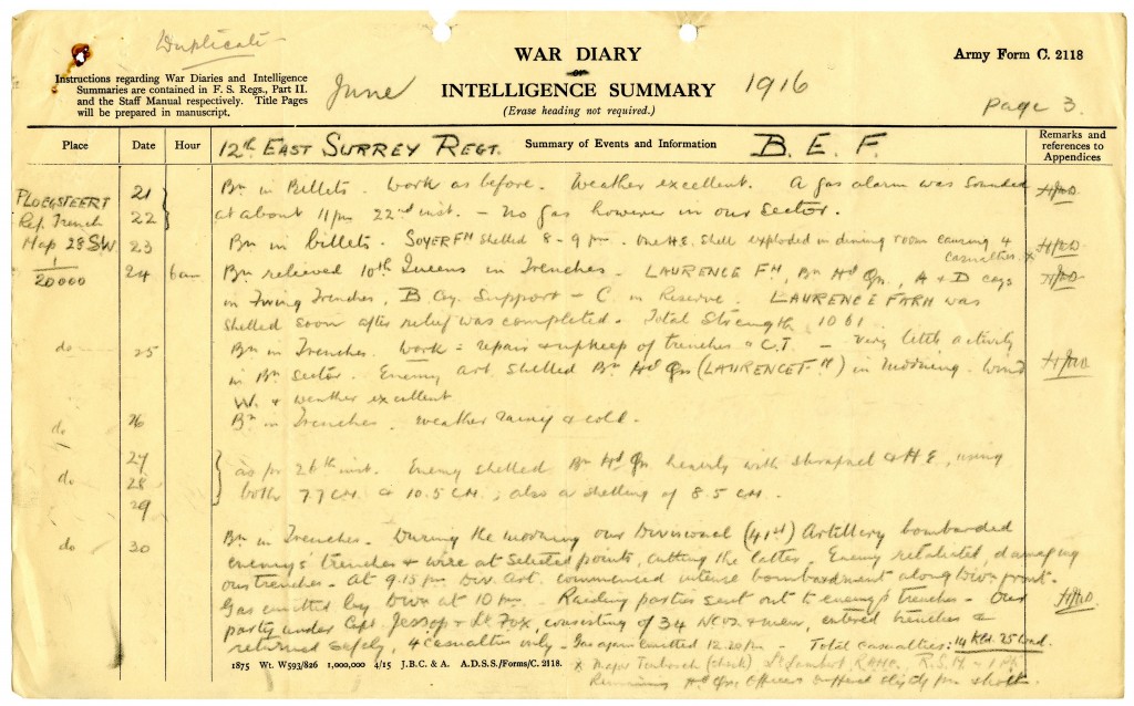12th Bn War Diary